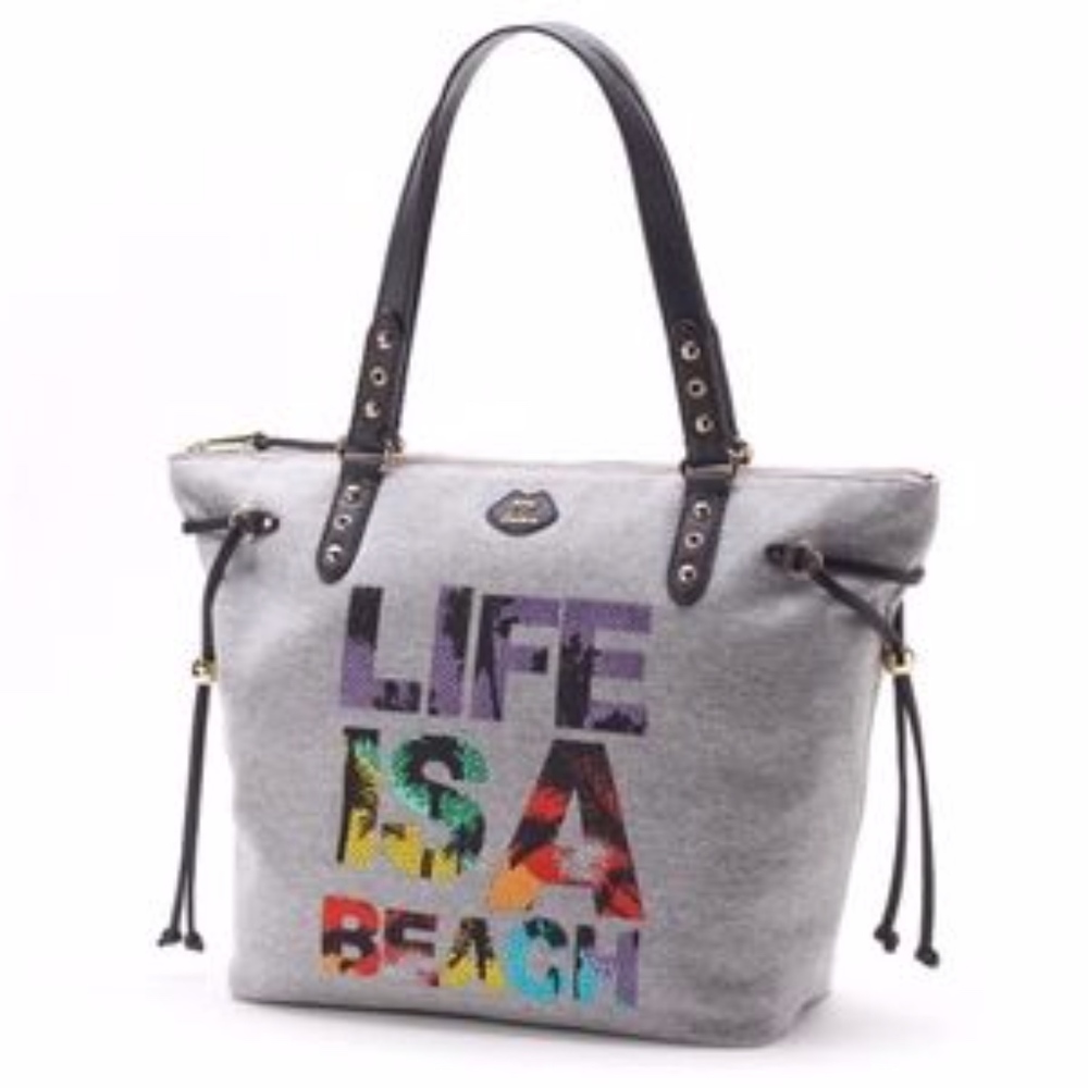 JUICY COUTURE Tote Bag Sequin Life Is A Beach Gray